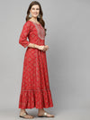 Women's Bandhani Printed & Embroidered Rayon Anarkali Kurta