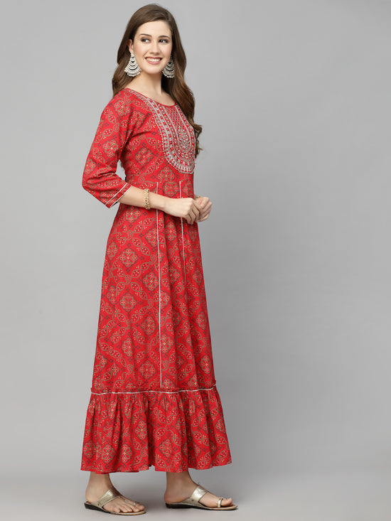 Women's Bandhani Printed & Embroidered Rayon Anarkali Kurta