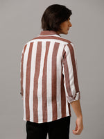 Men Striped Casual Brown & White Shirt