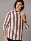 Men Striped Casual Brown & White Shirt