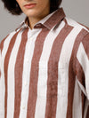 Men Striped Casual Brown & White Shirt