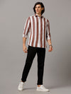 Men Striped Casual Brown & White Shirt