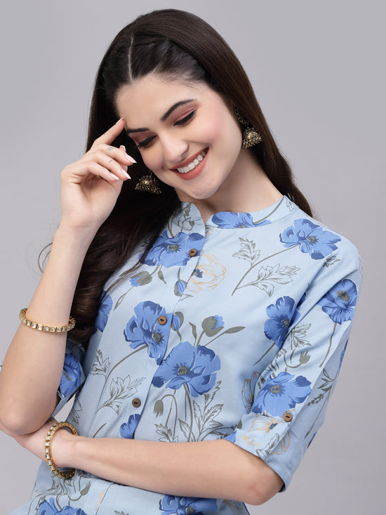 Women's Floral Printed Rayon A-Line Kurta