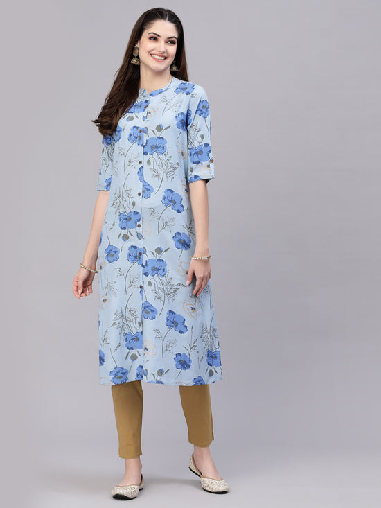 Women's Floral Printed Rayon A-Line Kurta