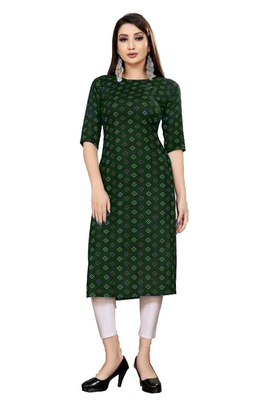 Navyaa Women's Green Color Printed Straight Viscose Kurti