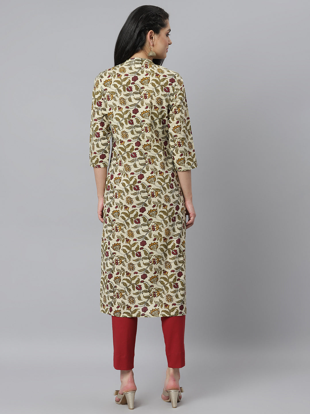 Buy Lemon Yellow And Olive Green Printed Kurta With Tights And Dupatta  Online - W for Woman