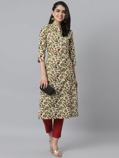 Women's Floral Printed Cotton Straight Kurta