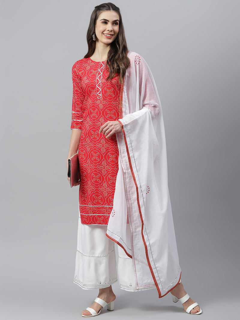 White Cotton Schiffli Chikankari Anarkali Kurta With Silk Bandhani Dupatta  (2 PC) – SCAKHI