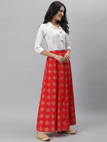 Printed Cotton Slub Shirt Skirt Set