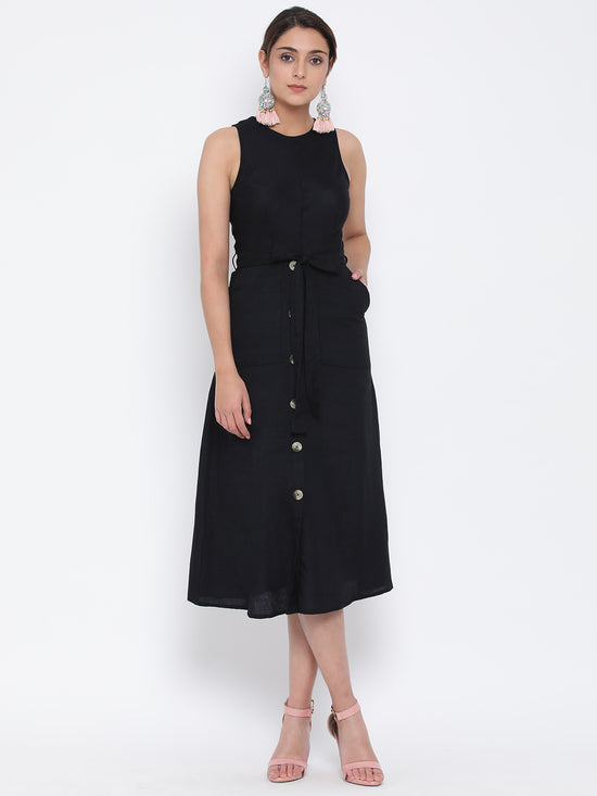 Black Storied Women Midi Dress