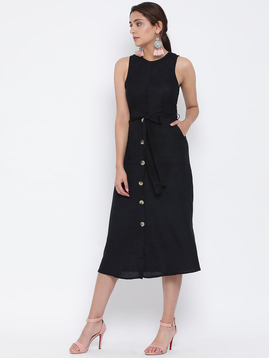 Black Storied Women Midi Dress