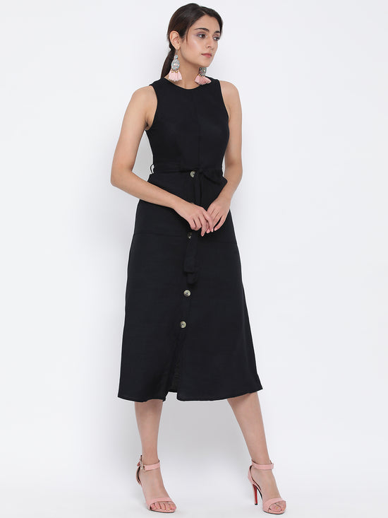 Black Storied Women Midi Dress