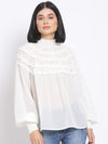 Frilled Ivory Smocked Women's Top