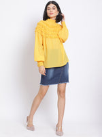 Frilled Yellow Smocked Women's Top
