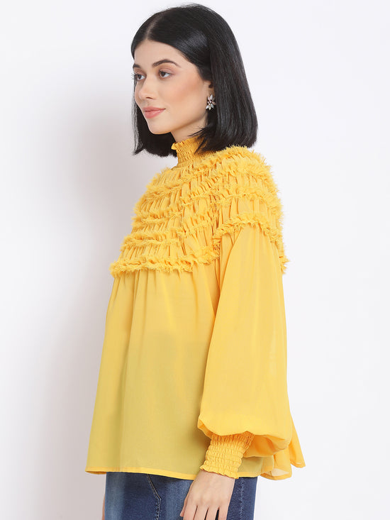 Frilled Yellow Smocked Women's Top