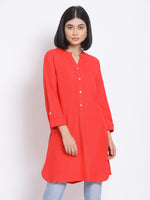 Flaming Red Button Women's Linen Blend Tunic