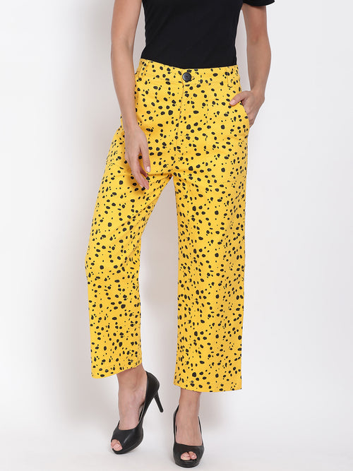 Yellow Printed Ankle Length Pants