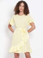 Pastel Yellow Frilled Tie-Up Dress