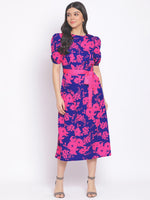 Floral Glam Wave Women Tie Belt Dress