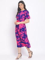 Floral Glam Wave Women Tie Belt Dress