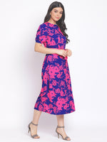 Floral Glam Wave Women Tie Belt Dress