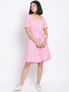 Blush Pink Button A-Line Women's Dress