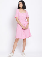 Blush Pink Button A-Line Women's Dress