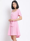 Blush Pink Button A-Line Women's Dress