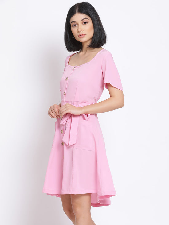 Blush Pink Button A-Line Women's Dress