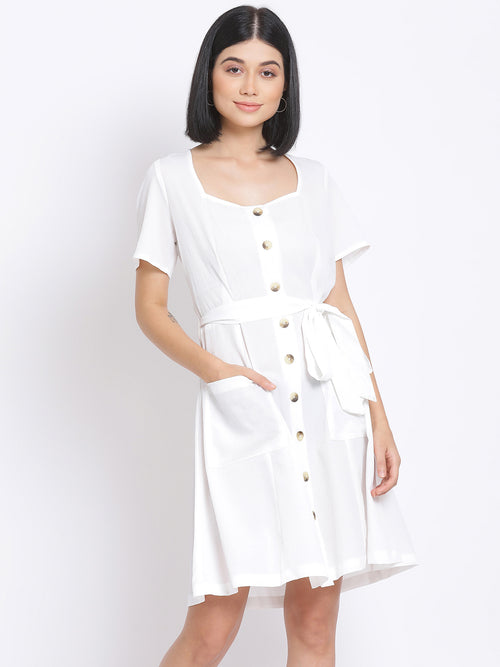 White Lily Button A-Line Women's Dress