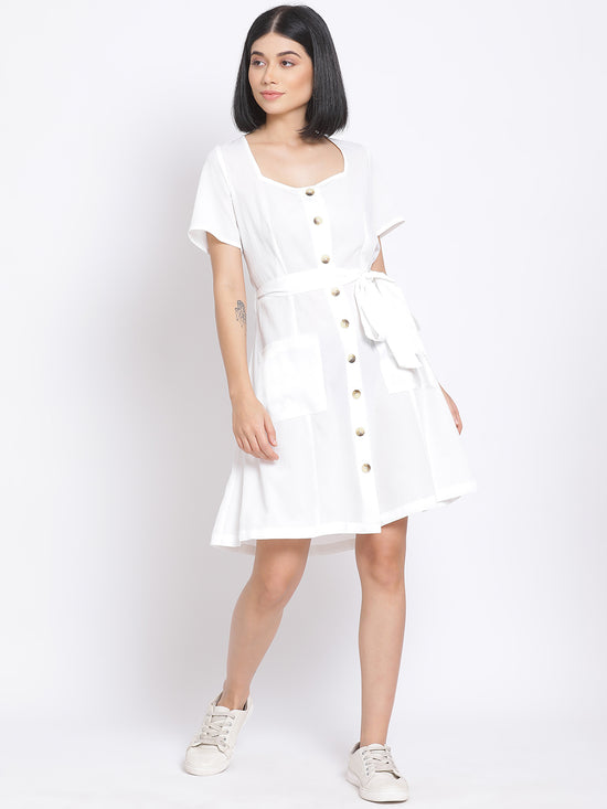 White Lily Button A-Line Women's Dress