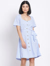 Powder Blue Button A-Line Women's Dress