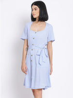 Powder Blue Button A-Line Women's Dress