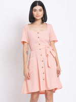 Peachy Pink Button A-Line Women's Dress