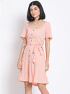 Peachy Pink Button A-Line Women's Dress