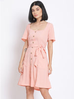 Peachy Pink Button A-Line Women's Dress