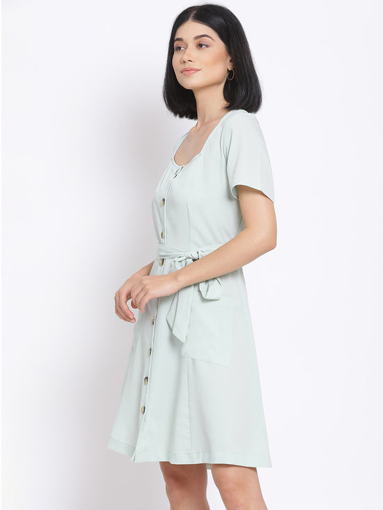 Sage Green Button A-Line Women's Dress