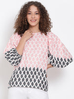 Peach Printed Statement Sleeve Top