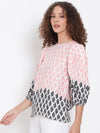 Peach Printed Statement Sleeve Top