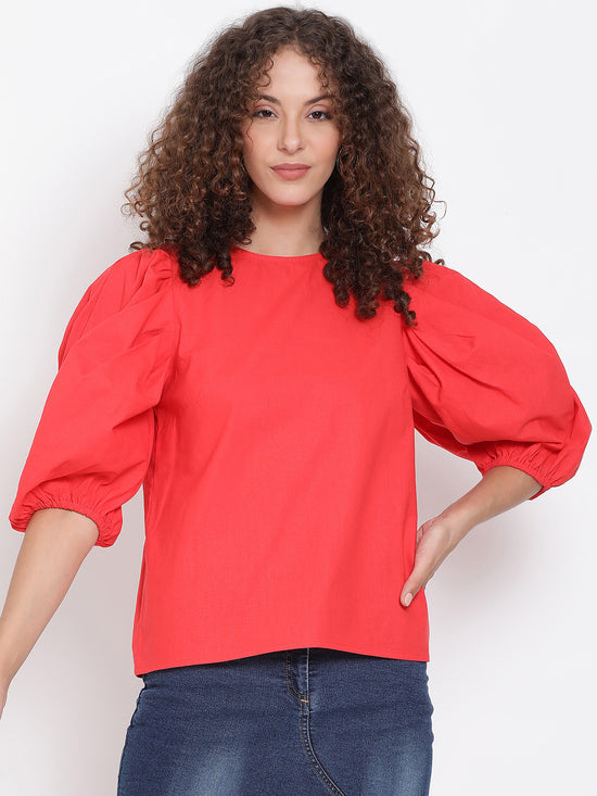 Coral Red Statement Sleeve Top