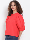 Coral Red Statement Sleeve Top