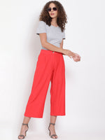 Red Ankle Length Linen Blen Pants