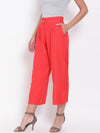 Red Ankle Length Linen Blen Pants