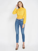 Sunshine Yellow Women's Crop Smocked Top