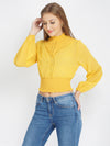 Sunshine Yellow Women's Crop Smocked Top