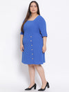 Cobalt Blue Basic Button Plus Size Dress