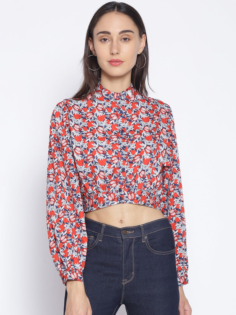 Floral Print Cropped Shirt