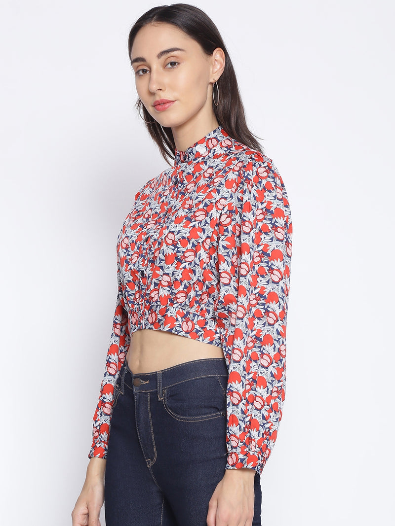 Floral Print Cropped Shirt