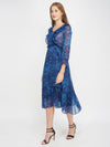 Blue Floral Print Women's Midi Dress