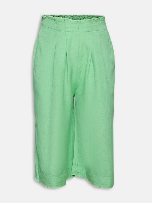 Mint Green Solid Linen Blend Girl's Pants
